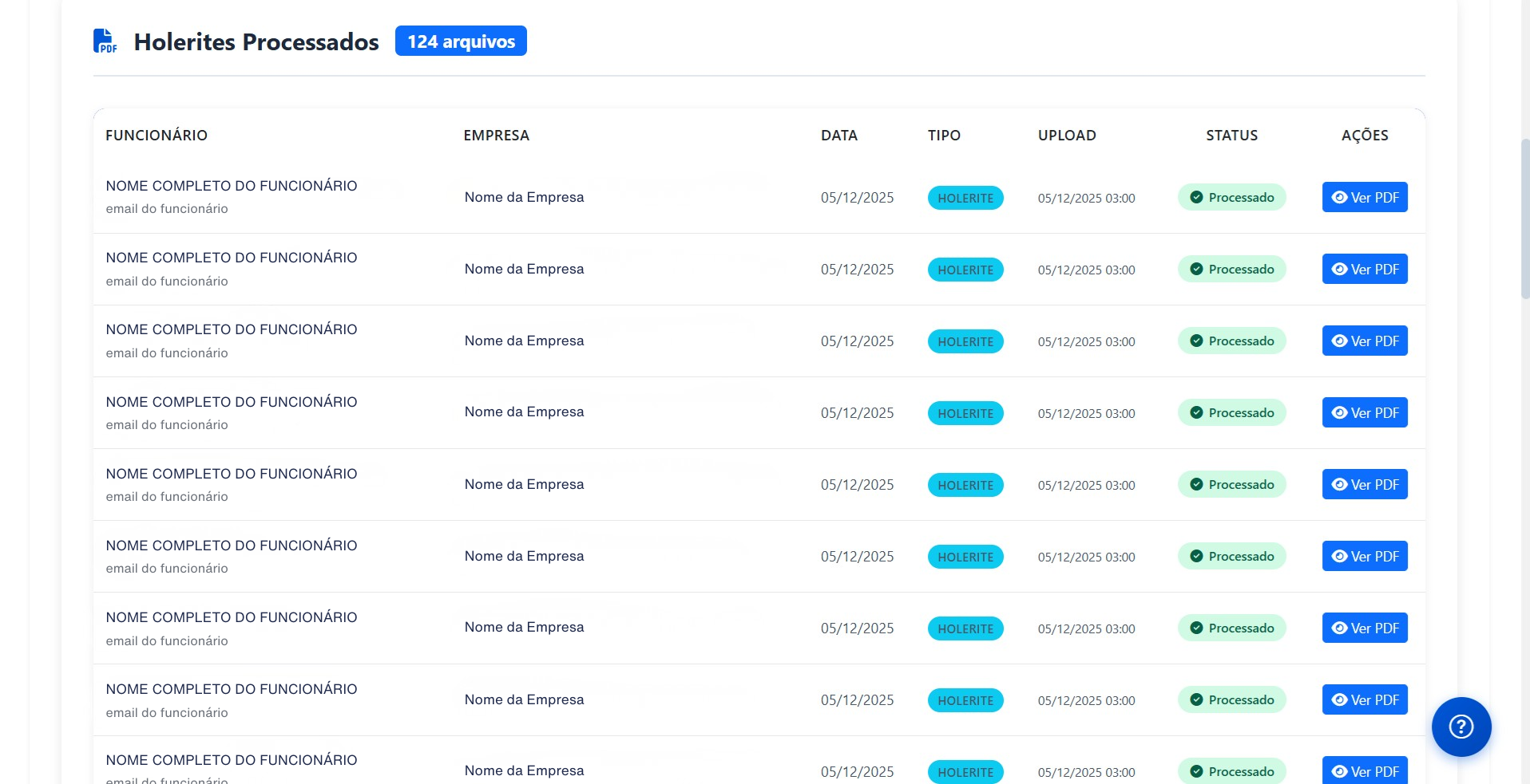 Tela de Gestão de Holerites