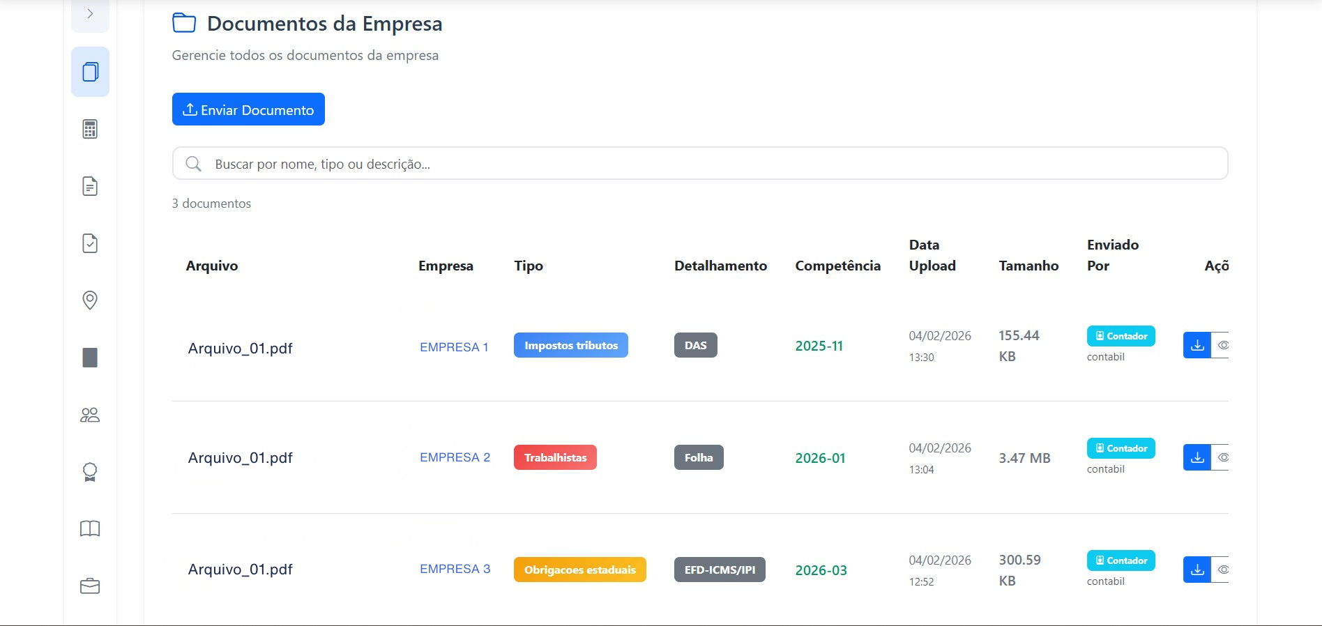 Tela de Gestão de Documentos